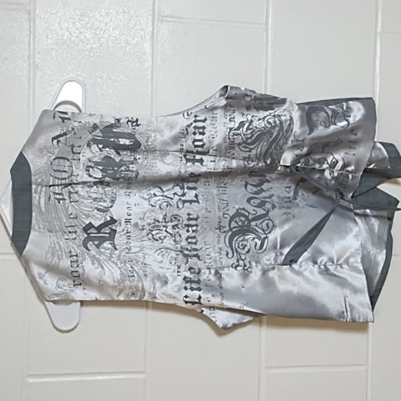 Roar Grey Plaid Satin Back Embroidered Vest Adjustable Back - Picture 2 of 12